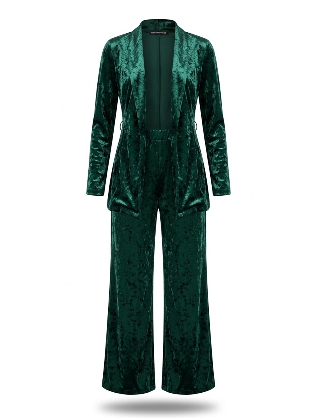 Naked Wardrobe Emerald Green Crushed Velvet Blazer & Wide Leg Pant Set Small